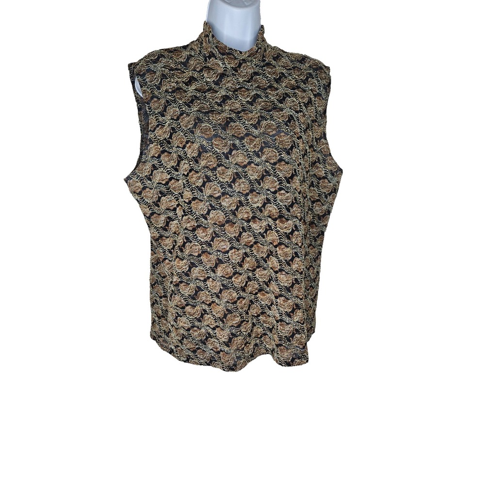 DressBarn Woman Sleeveless Textured Blouse 2X Brown Black Mock Neck